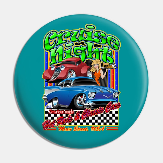 Cruise Night Hot Rods & Classic Cars Illustration Pin by hobrath