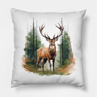 Deer And Forest Pillow