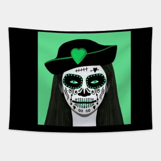 Day of the dead woman with green Tapestry