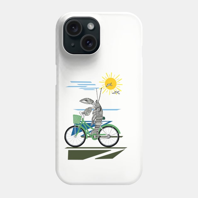 Lobster, Bike Riding Lobster, Zentangle Lobster Phone Case by cfmacomber