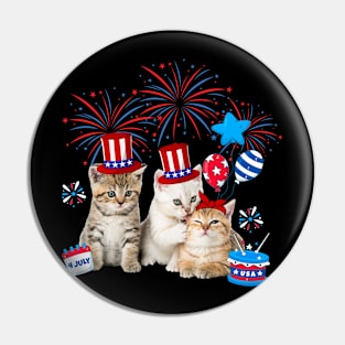 Independence Three Cat Happy 4th Of July US Flag Patriotic Cats Pin