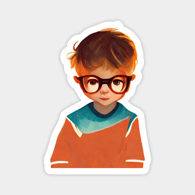 Smart kid with big glasses Magnet by Mad Swell Designs
