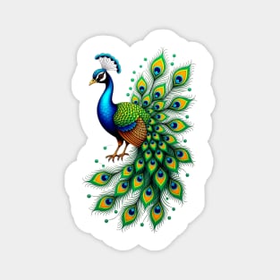 Colorful Peacock with Feathers Elegant Bird Magnet