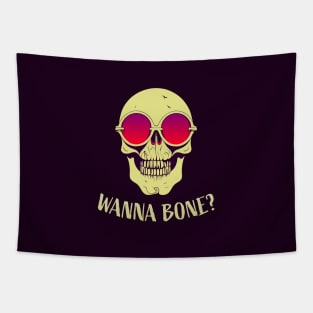 Wanna Bone? || Funny Halloween Skeleton With Sunglasses Tapestry