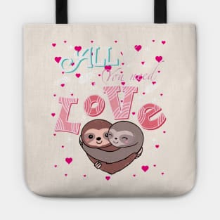 Sloths hugs, lovers couple cute, cute love Tote