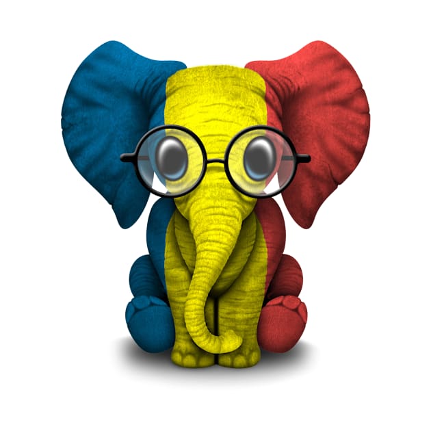 Baby Elephant with Glasses and Romanian Flag by jeffbartels