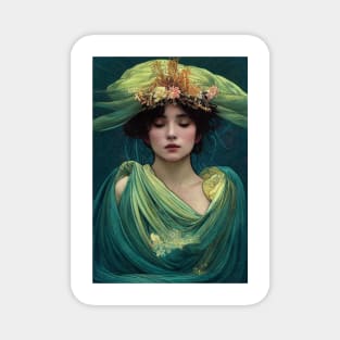 Art Nouveau Beauty in Green, Vintage, Mucha, Gilded Age Magnet