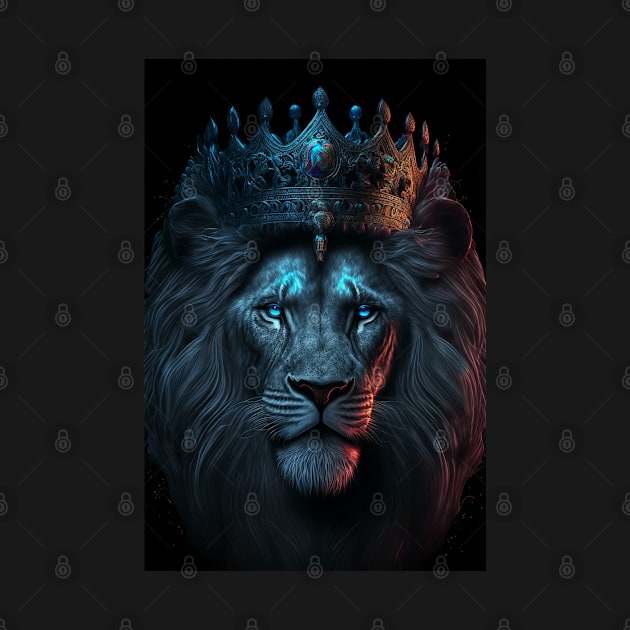 Synthwave King Lion With Crown Vaporwave Retro Neon by PlimPlom