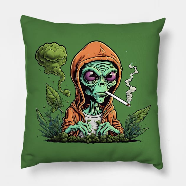 Alien Smoking Weed Pillow by Peter Awax