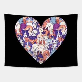 Dog breeds pattern in a heart Tapestry