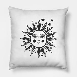 Vintage Sun Face Black Pillow