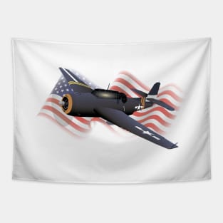 American WW2 Airplane with US Flag Tapestry