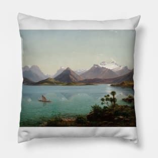 Lake Wakatipu with Mount Earnslaw, Middle Island, New Zealand by Eugène von Guérard Pillow