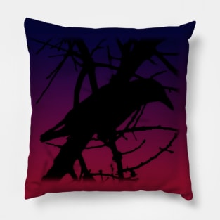 Raven Silhouette On Purple Midnight Pillow