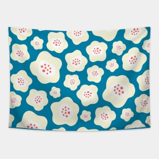 Funky Floral Pattern II in Celadon Blue, Light Yellow and Dark Salmon Tapestry