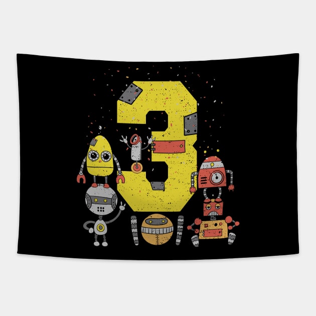 Kids 3 Year Old Robot Birthday Tapestry by Designs By Jnk5