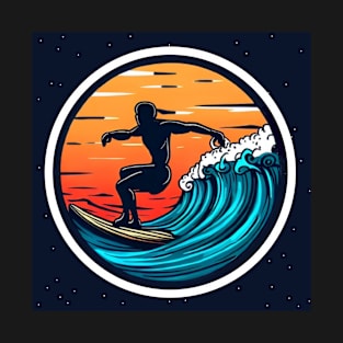 Surfing man on the seas at evening. T-Shirt