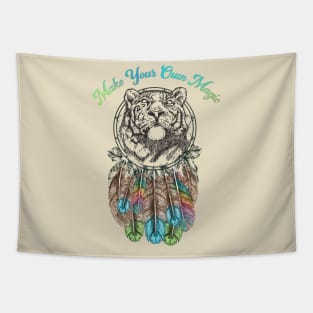 Make Your Own Magic, Rainbow Tiger Dream Catcher Tapestry