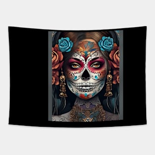 Vibrant Woman: Day of the Dead Sugar Skull Makeup Tapestry