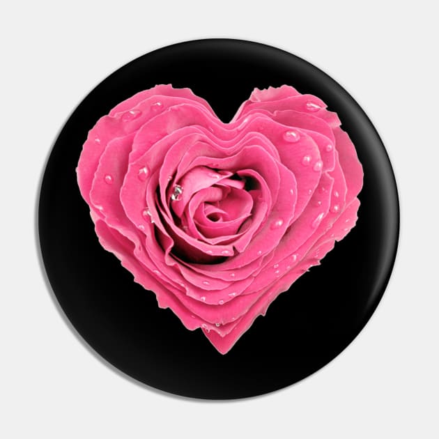 Heart Shaped Pink Flower with Water Droplets Pin by SkorpSZNWear