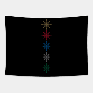 Five Color Pixel Snowflake Stack Gold Red Blue Silver Green Tapestry