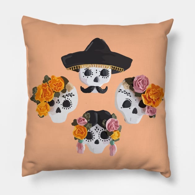 Charro mexican kawaii cute sugar skull mexican style marigold cempasúchil Pillow by T-Mex