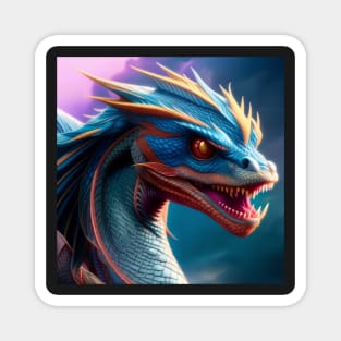 Intricate Blue Dragon with Red Highlights Magnet