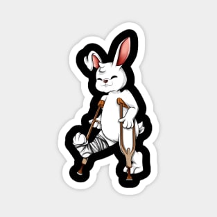 On crutches - cartoon rabbit Magnet