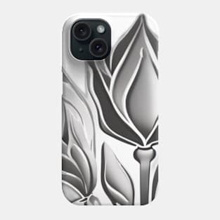 Silver Floral Elegance on Black Background No. 939 Phone Case