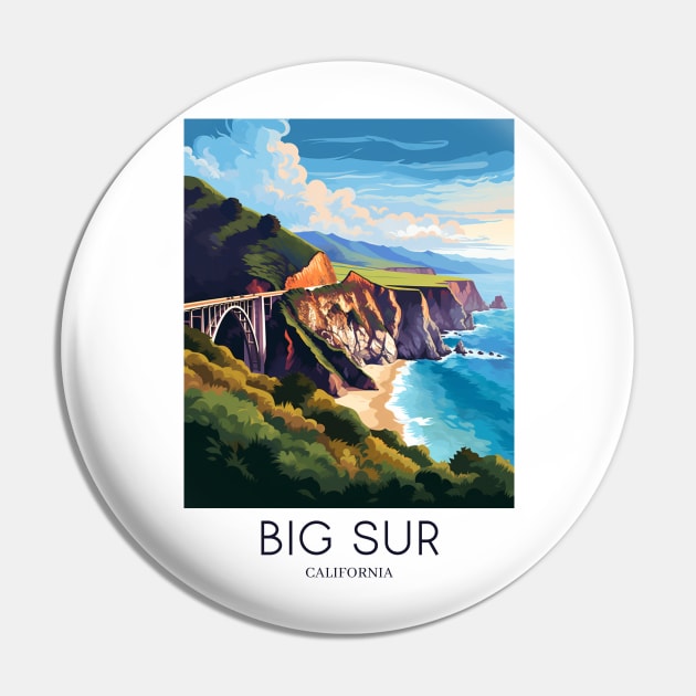 A Pop Art Travel Print of Big Sur - California - US Pin by Studio Red Koala