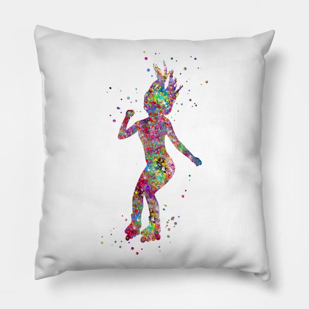 Roller skating girl Pillow by RosaliArt