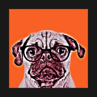 Pop Art Portrait  of Geek Pug in Orange Background - Print / Home Decor / Wall Art / Poster / Gift / Birthday / Pug Lover Gift / Animal print Canvas Print T-Shirt