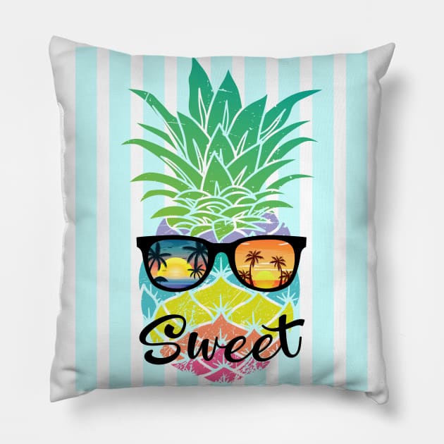 Sweet Tropical Summer - Blue Stripes on - Pillow by Peter the T-Shirt Dude