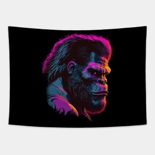 Synthwave Glitch Art Gorilla Tapestry