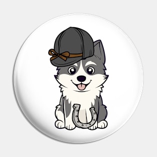 Funny husky dog is ready to ride a horse Pin