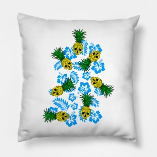 tropical pineapple skull in blue Pillow