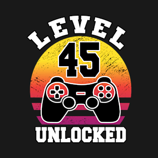 level 45 unlocked 45 Years Old retro 80s 45th Birthday gamer T-Shirt