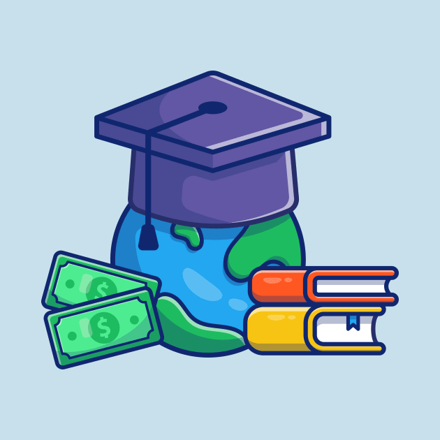 Scholarship, World, Graduation Cap, Money And Book Cartoon by Catalyst Labs