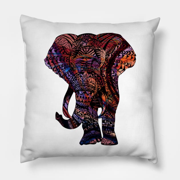 Intricate Asian Elephant Colorful Illustration Pillow by VintCam