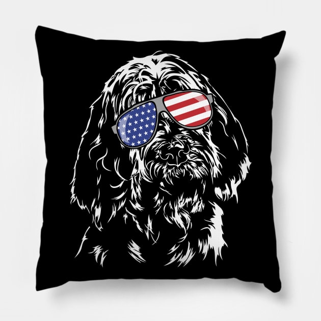 Proud Italian Spinone American Flag sunglasses dog Pillow by wilsigns