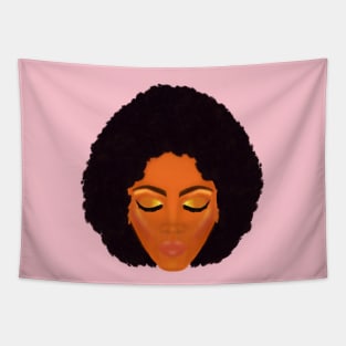 Chic Afro and Gold Makeup (Light Pink Background) Tapestry