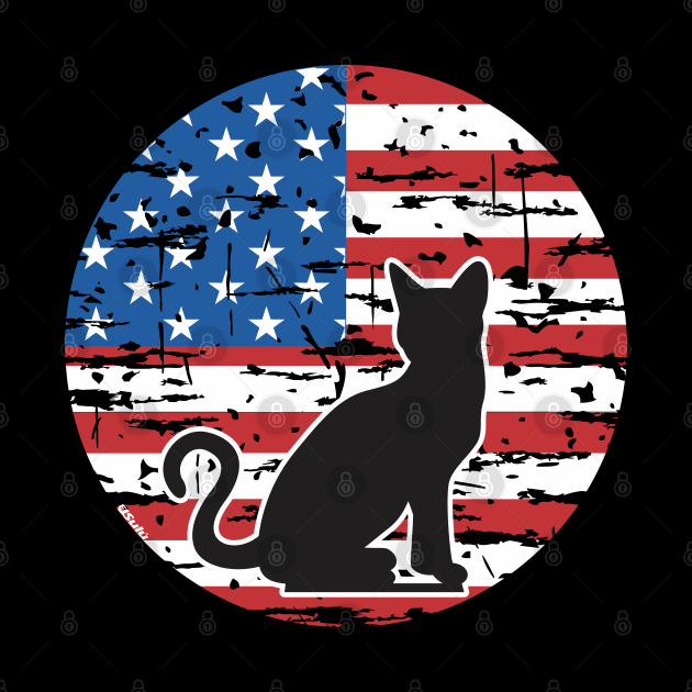 BLACK CAT AMERICAN FELINE USA FLAG 4th of July Design by ejsulu