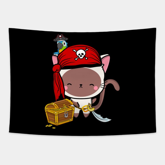 Funny white cat is a pirate Tapestry by Pet Station