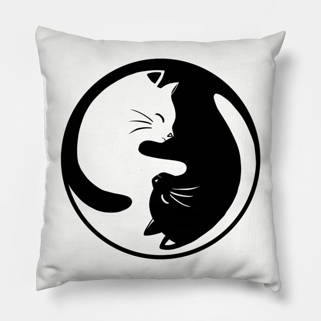 Yin Yang Cats Peaceful Black and White Symbol Pillow by ThatVibe