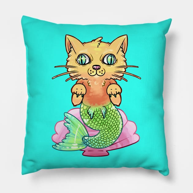 Merkitten Pillow by Jugglingdino