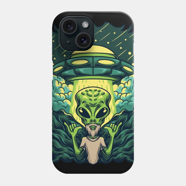 Bearded Hipster Surf Alien | Shaka Hang Loose Gesture UFO Phone Case by JakesRWild