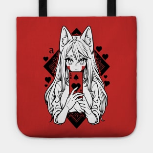 Cat Eared Girl Holding Ace of Heart Card Tote