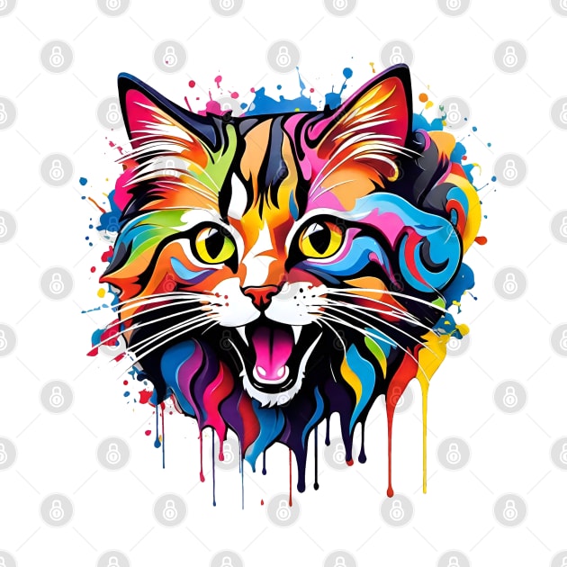 Cat Head Dripping Rainbow Graffiti by VictoriaLehnard