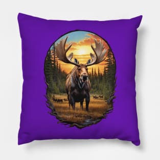 Smiling Moose Grazing Pillow