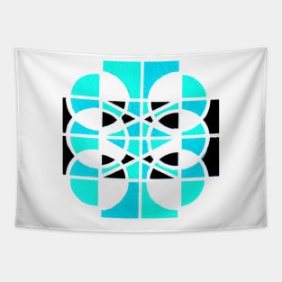 Inverted Blue Black White Geometric Abstract Acrylic Painting III Tapestry